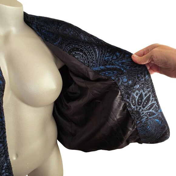 Womens Paisley Patterned Long Sleeve Jacket Blue and Black Plus Size 3X JJ4048 - Picture 8 of 9